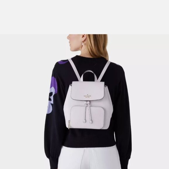 Kate Spade - Kristi Medium Leather Flap Backpack - Pale Amethyst - Picture 2 of 14